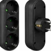 Elektrawebshop Stopcontact Stekker 3 Voudig Zwart Horizontaal Met Randaarde - 226661