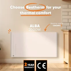 BESTHERM Elektrische Keramische Warmteopslagradiator - - Wandmodel - 2000 W - Wit - Alba