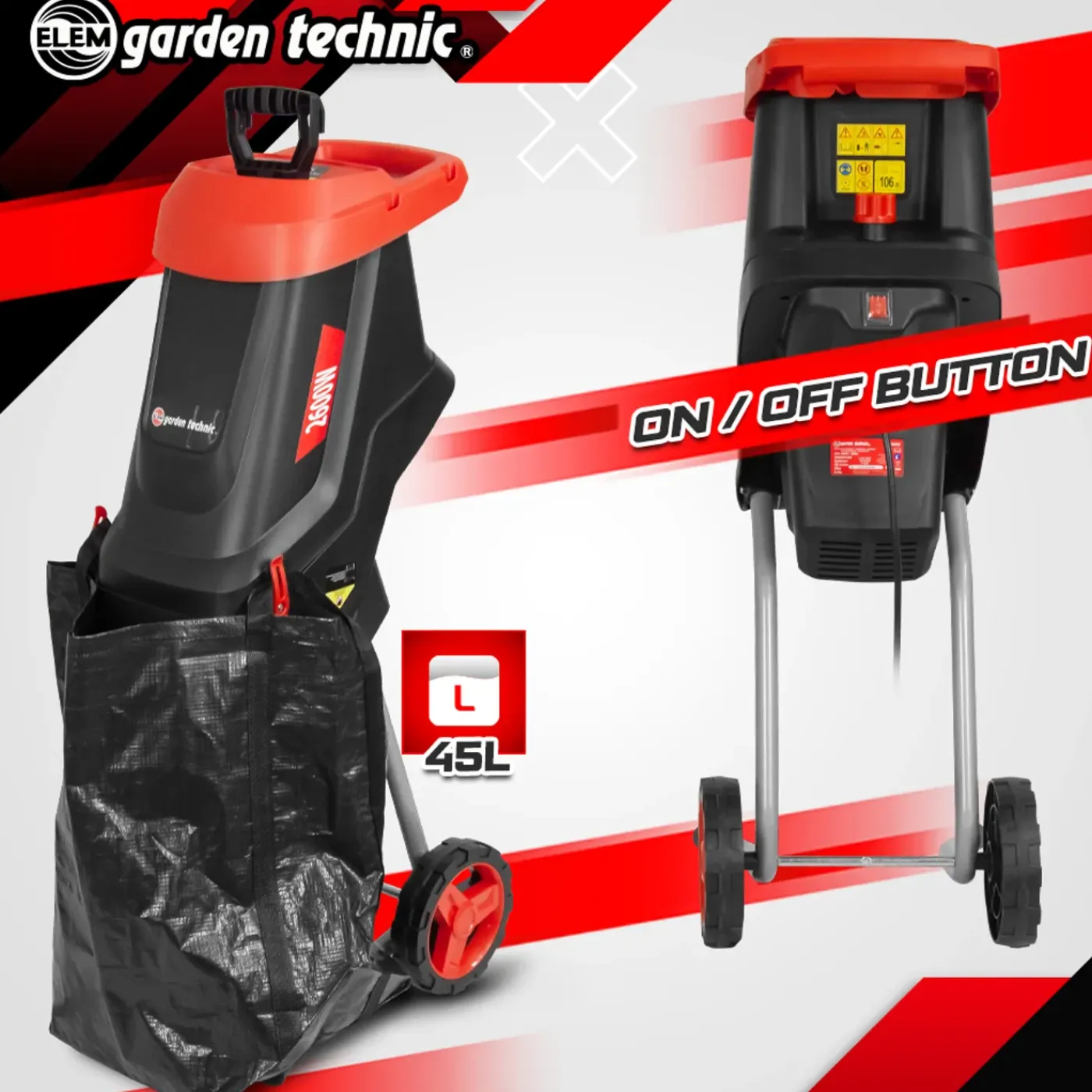 ELEM Garden Technic - 2600w Elektrische Hakselaar Met 45l Zak