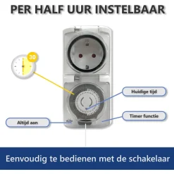 ELRO - To1500 Mechanische Timer - Programmeerbaar In 30 Minuten, Compact En Robuust - 3600w