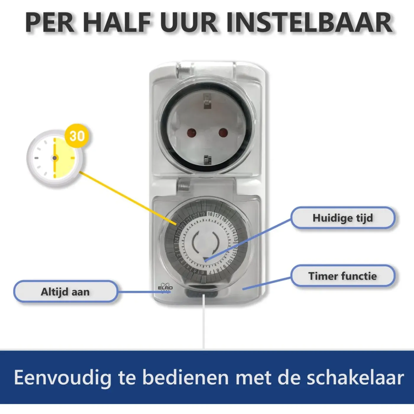 ELRO - To1500 Mechanische Timer - Programmeerbaar In 30 Minuten, Compact En Robuust - 3600w