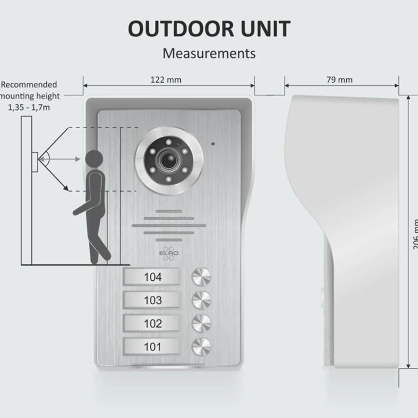 ELRO - Video-intercom - Full Hd-oplossing Voor Gebouwen Met Meerdere Wooneenheden - 4 Units