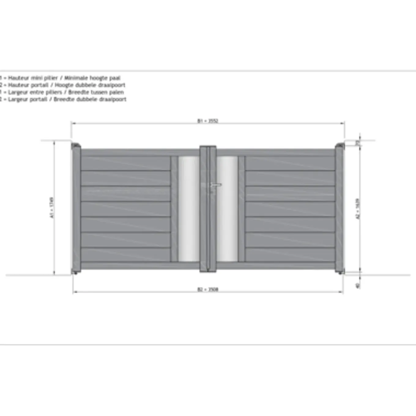 Elsealu Dubbele Draaipoort - Fonte - Aluminium - Antracietgrijs RAL 7016 - 350x162cm