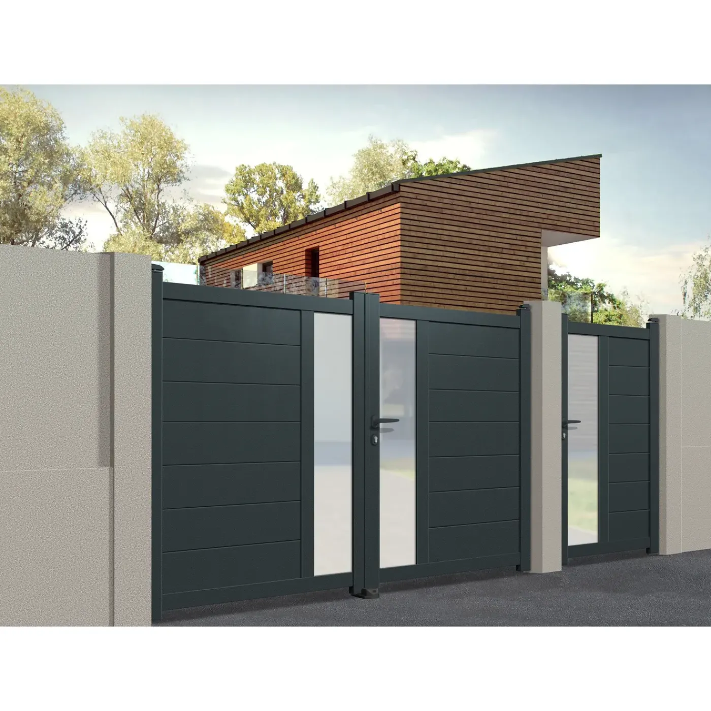Elsealu Dubbele Draaipoort Fonte - Aluminium - Antracietgrijs RAL 7016 -300x162cm
