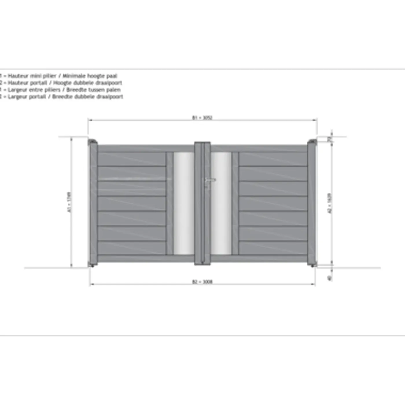 Elsealu Dubbele Draaipoort Fonte - Aluminium - Antracietgrijs RAL 7016 -300x162cm