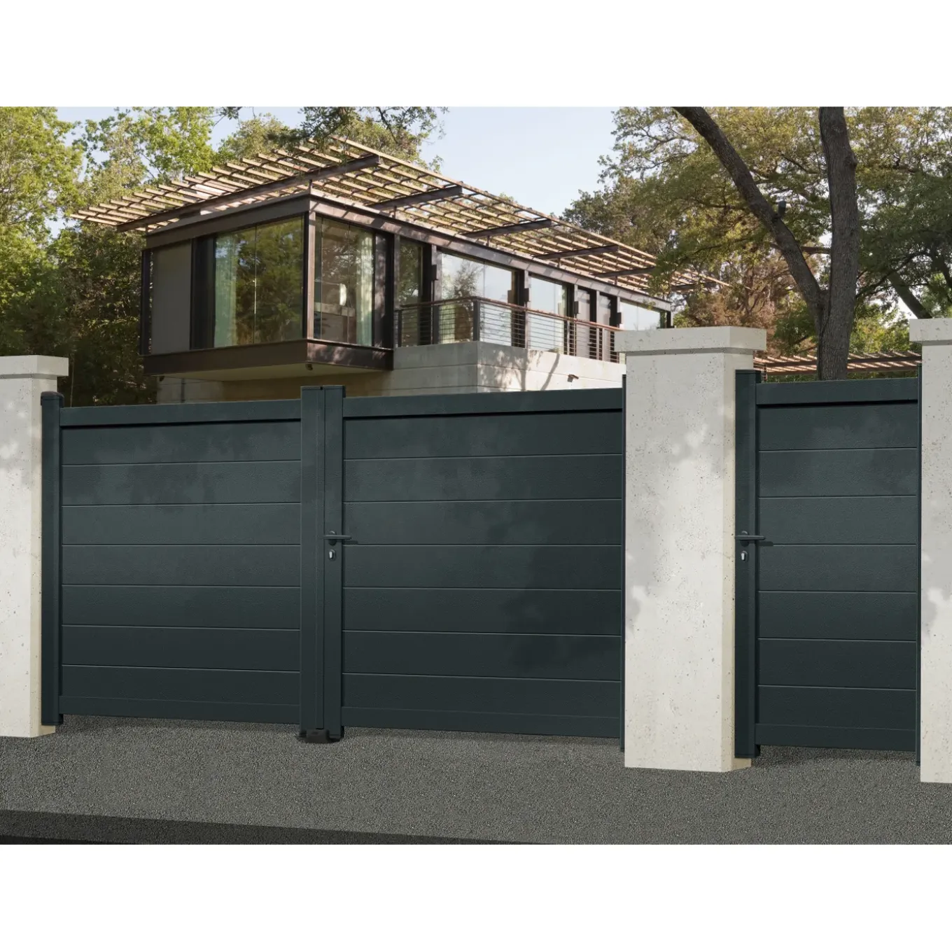 Elsealu Dubbele Draaipoort Nisa - Aluminium - Antracietgrijs RAL 7016 - 350x182cm