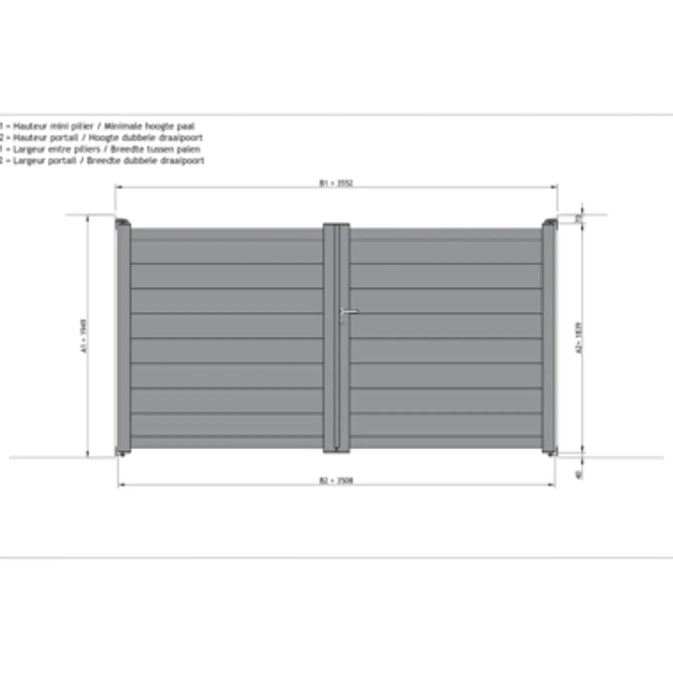 Elsealu Dubbele Draaipoort Nisa - Aluminium - Antracietgrijs RAL 7016 - 350x182cm