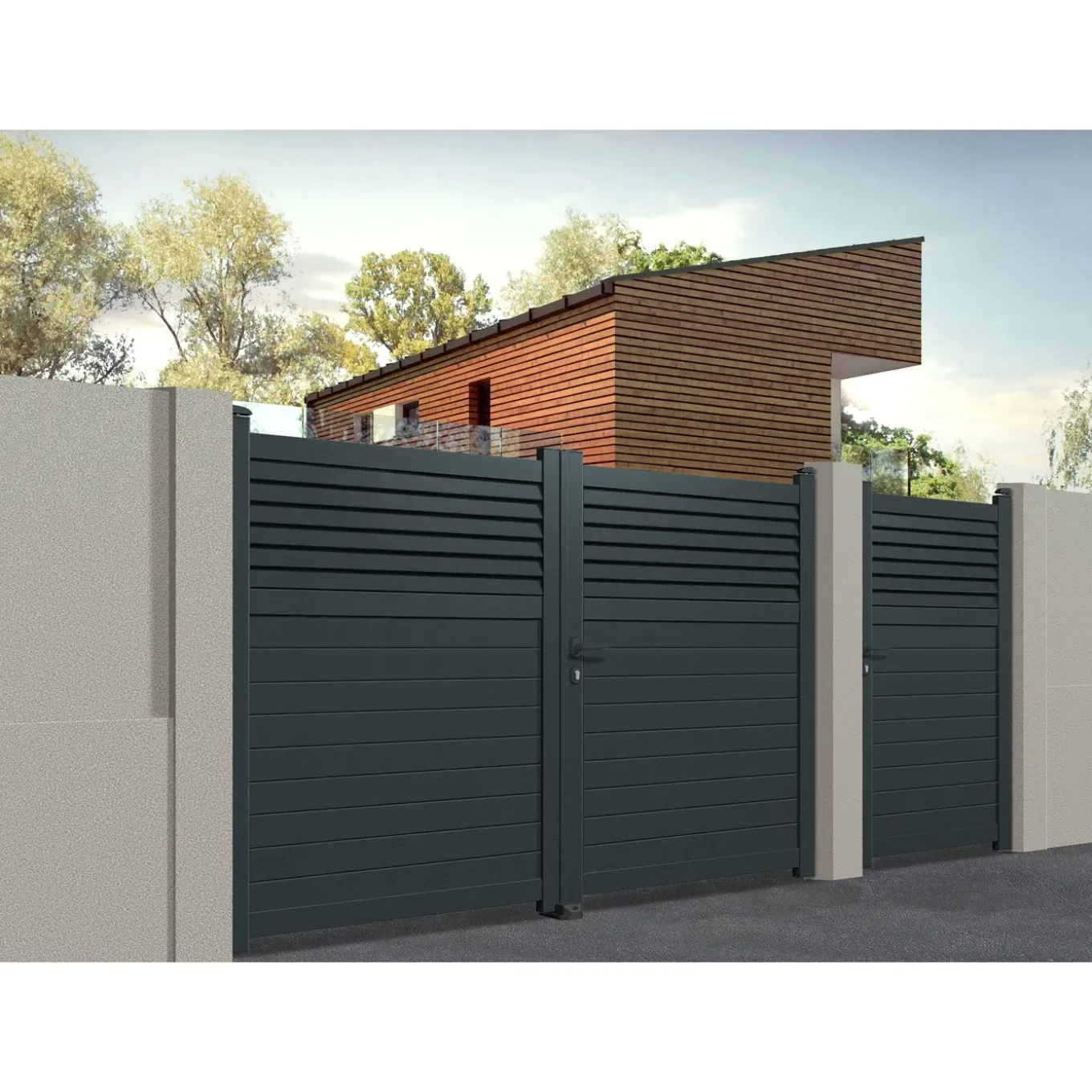 Elsealu Dubbele Draaipoort Vagos - Aluminium - Antracietgrijs RAL 7016 - 300x160cm