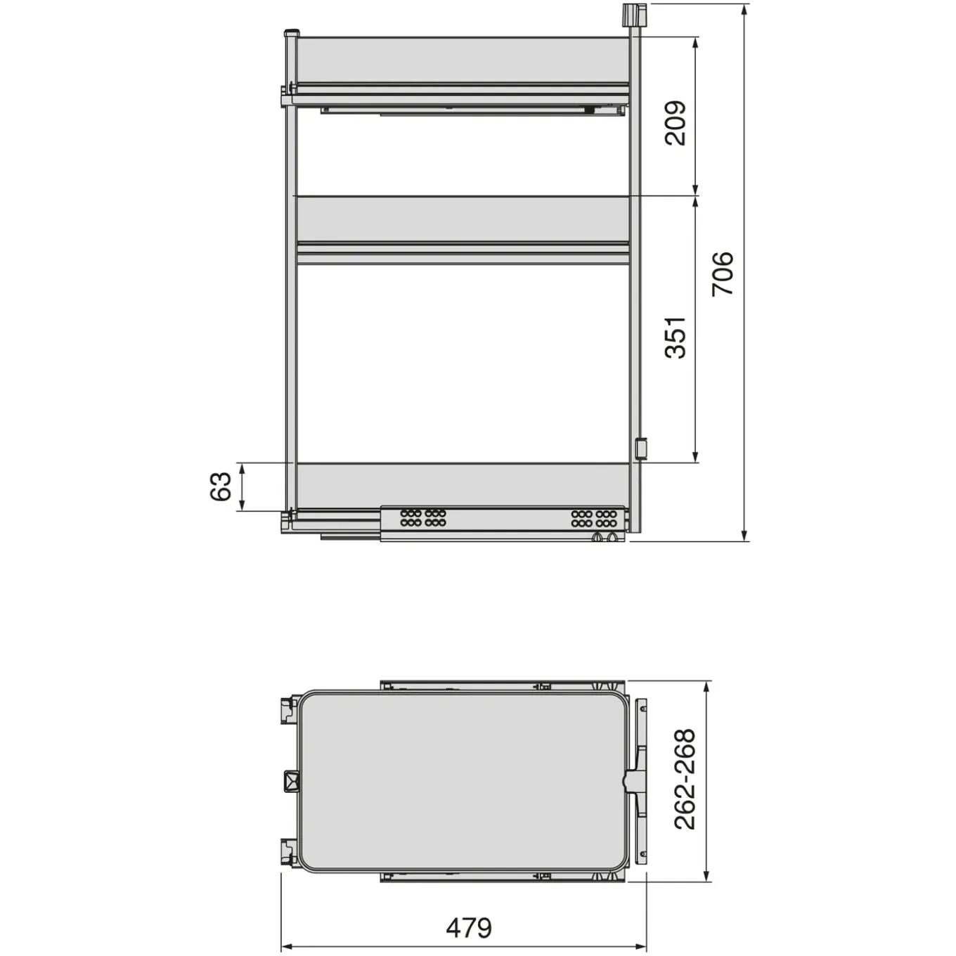 Emuca Harmony Uitschuifbaar Karretje Met Softclose, Module Breedte 300mm Hoogte 800mm, Staal