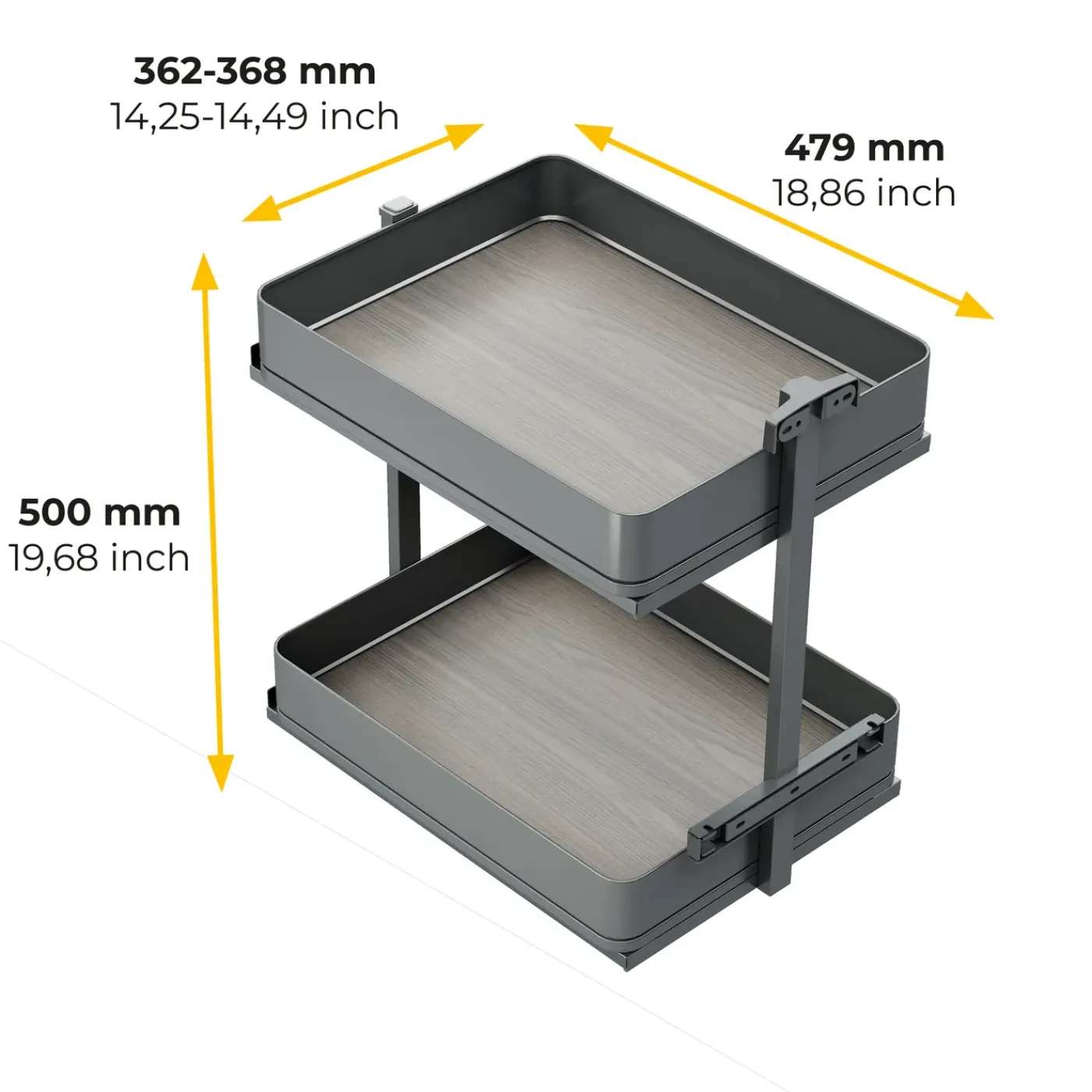 Emuca Harmony Uitschuifbaar Karretje Met Softclose, Module Breedte 400mm Hoogte 700mm, Staal