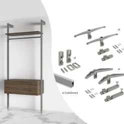 Emuca Kit Van Beugelset Voor 1 Houten Plank, 1 Module En 1 Hangstang Lengte 1m Zero, Zamak