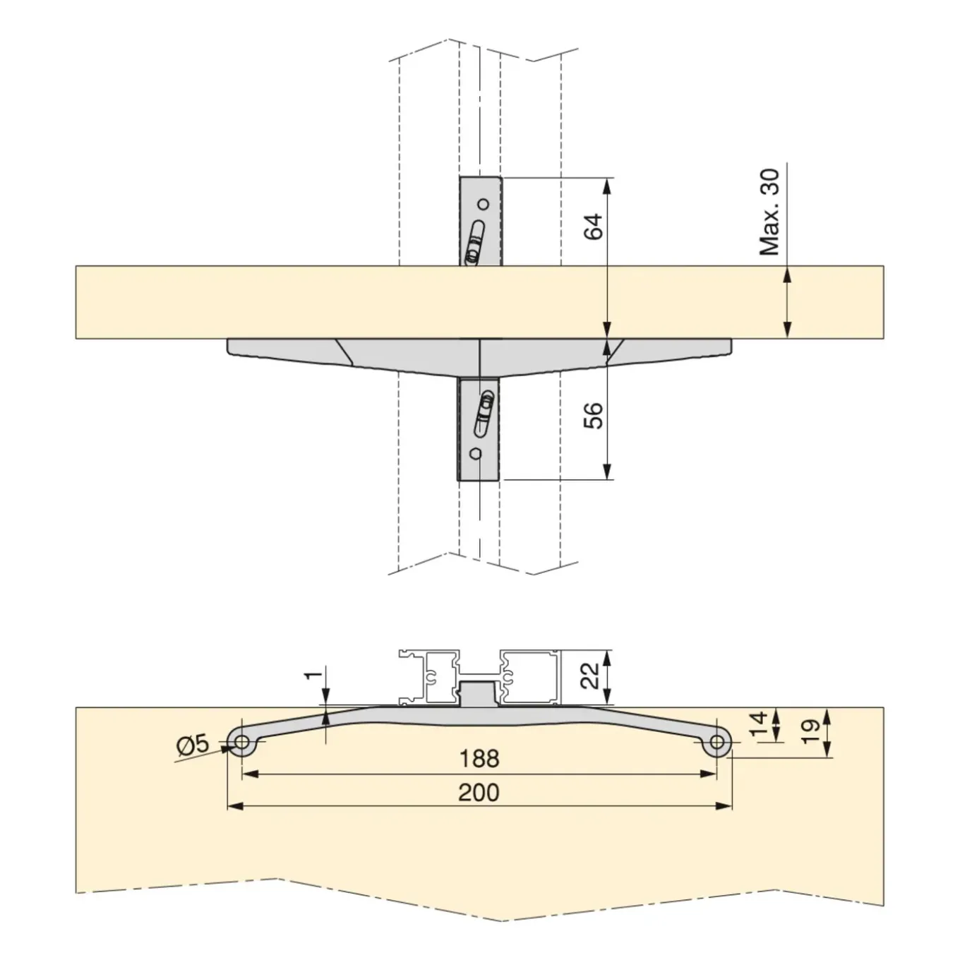 Emuca Kit Van Beugelset Voor 1 Houten Plank, 1 Module En 1 Hangstang Lengte 1m Zero, Zamak