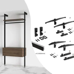 Emuca Kit Van Beugelset Voor 1 Houten Plank, 1 Module En 1 Ophangstang, Lengte 1m Zero, Zamak
