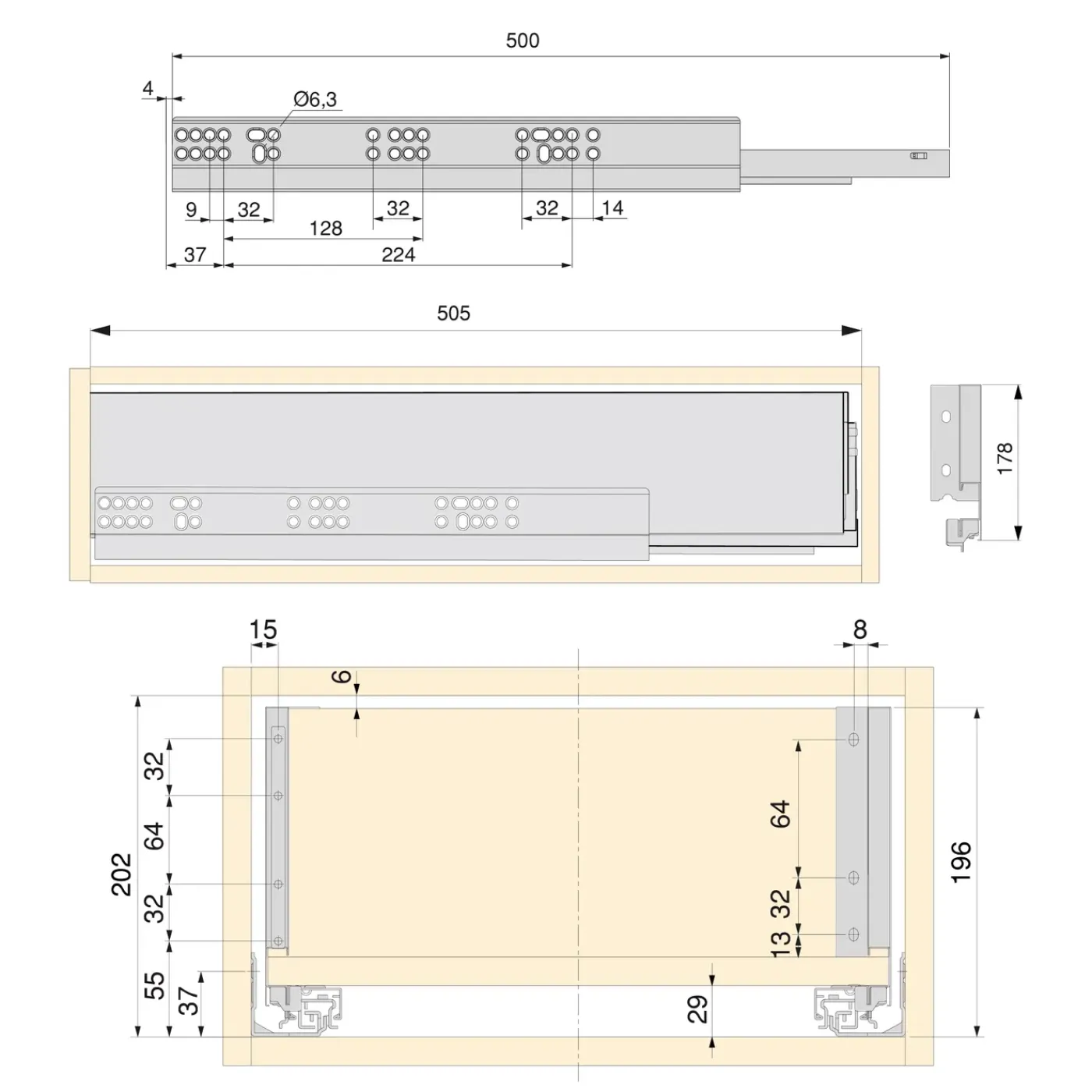 Emuca Kit Van Vertex Keuken- Of Badkamerlade Kit, Hoogte 178mm, Inclusief Werkbladen, Module 450mm