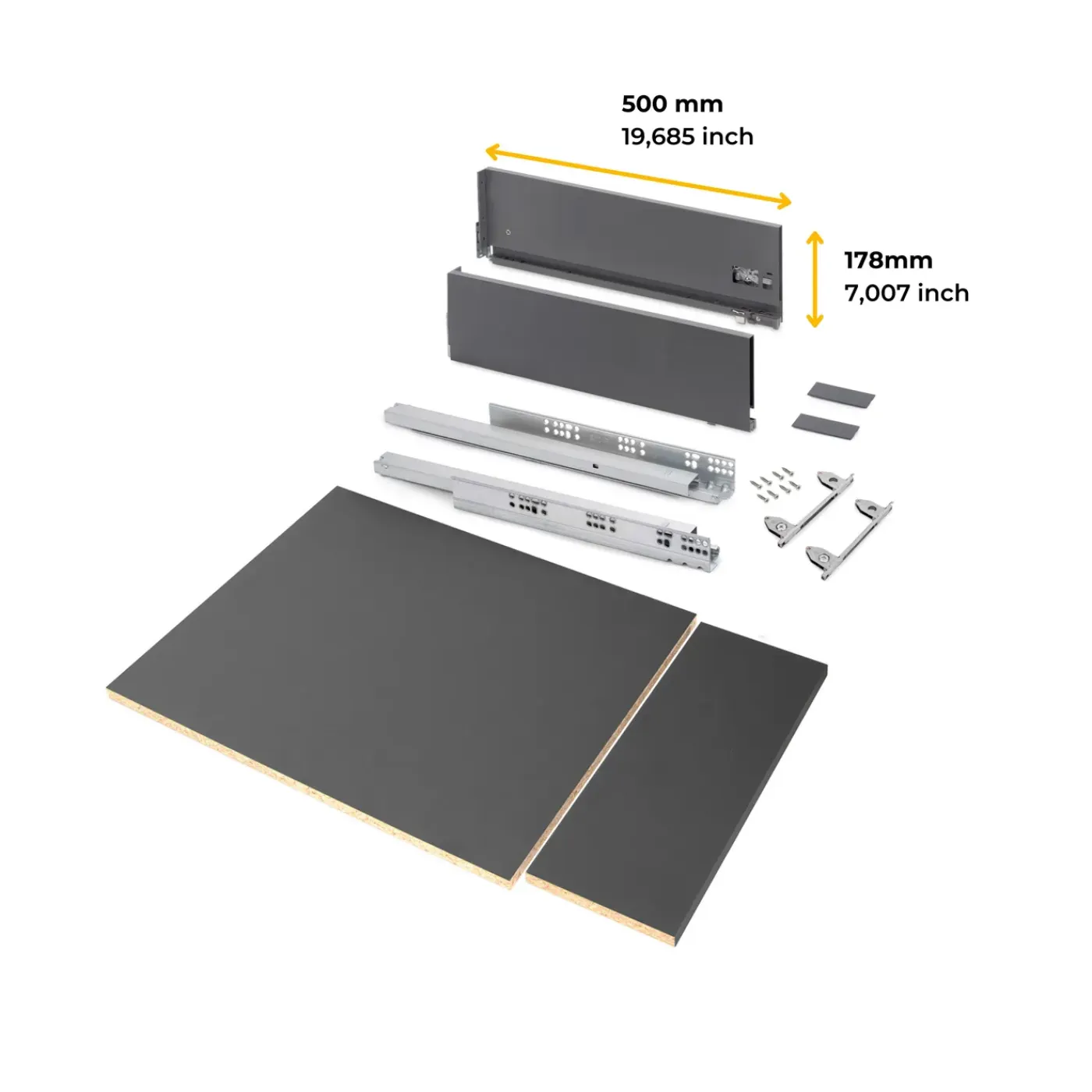 Emuca Kit Van Vertex Keuken- Of Badkamerlade Kit, Hoogte 178mm, Inclusief Werkbladen, Module 450mm