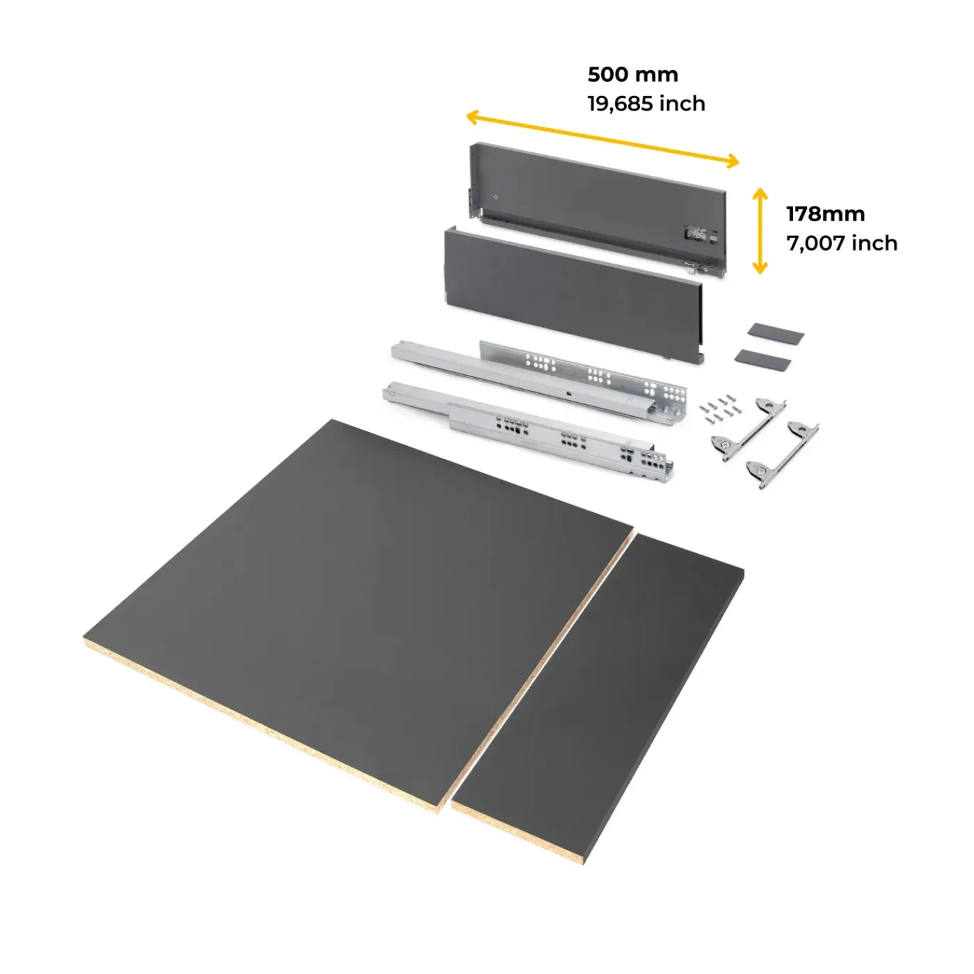 Emuca Kit Van Vertex Keuken- Of Badkamerlade Kit, Hoogte 178mm, Met Legplanken, Module 600mm
