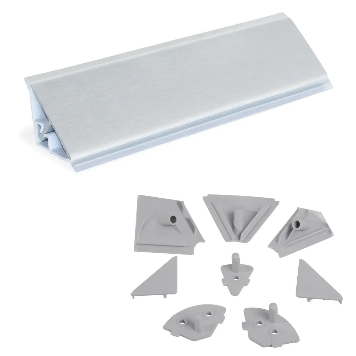 Emuca Lot Van 2 Plasline Driehoekige Keukengoten Met Installatieaccessoires, 2 Stangen Lengte 2,35m