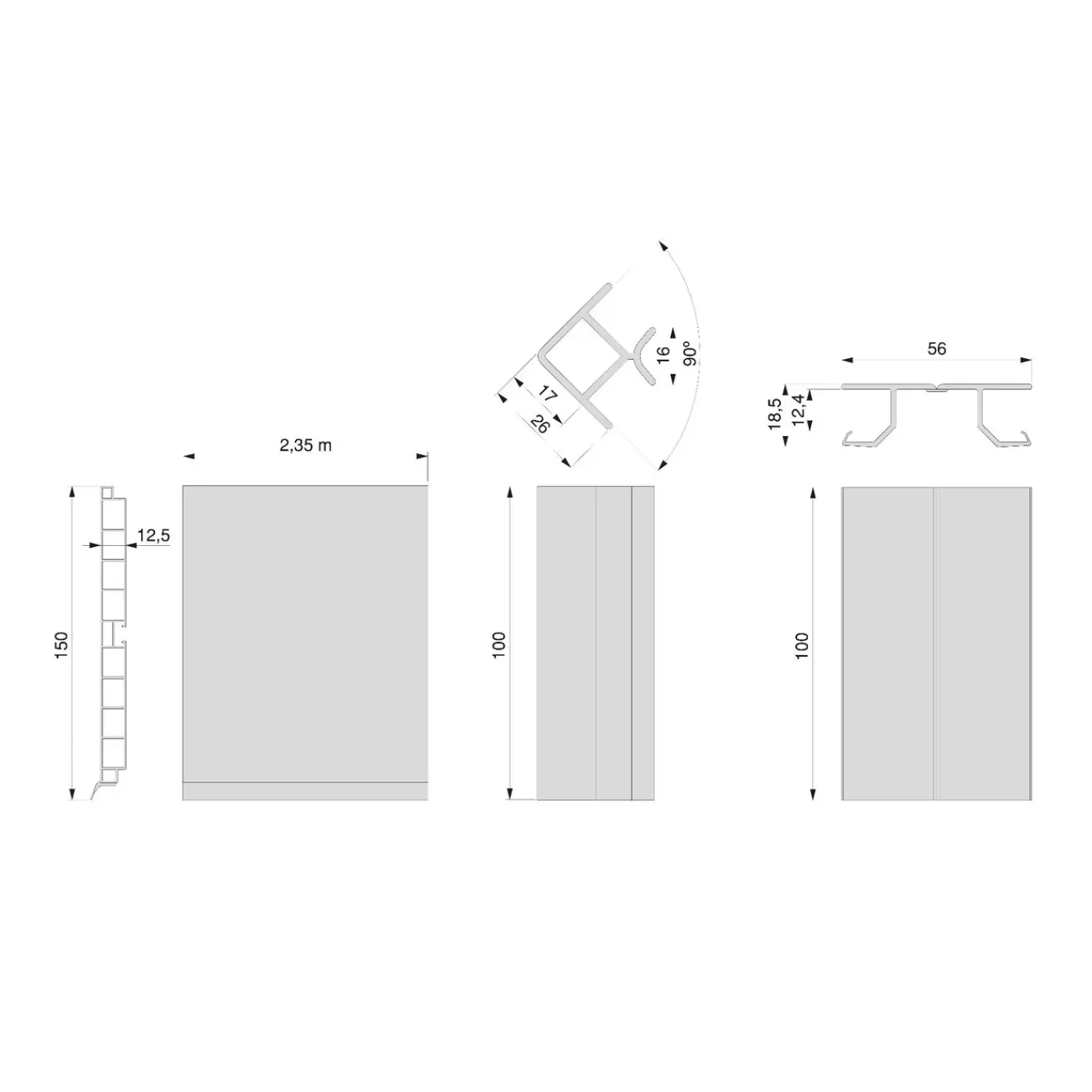 Emuca Lot Van 2 Plasline Keukenplinten Met Verbindingsbeslag, Hoogte 100mm, 2 Staven Lengte 2,35m