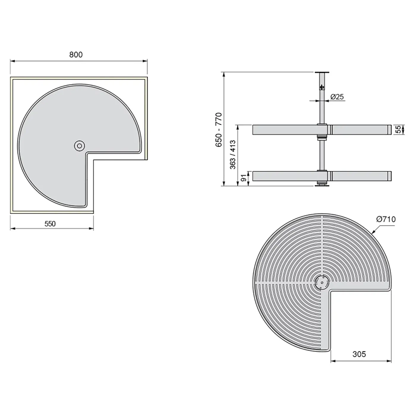 Emuca Set Shelvo 3/4' Draaitafelset, Voor 800mm Module, Plastic En Aluminium, Wit