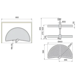 Emuca Set Shelvo 1/2 Luna Draaiplankenset, Voor 800mm Module, Plastic En Aluminium, Grijs
