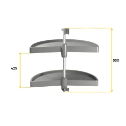 Emuca Set Shelvo 1/2 Luna Draaiplankenset, Voor 800mm Module, Plastic En Aluminium, Grijs