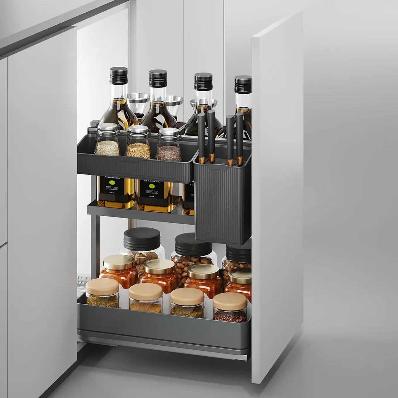 Emuca Uittrekbaar Karretje Met Manden En Accessoires Harmony, Module Breedte 400mm Hoogte 700mm