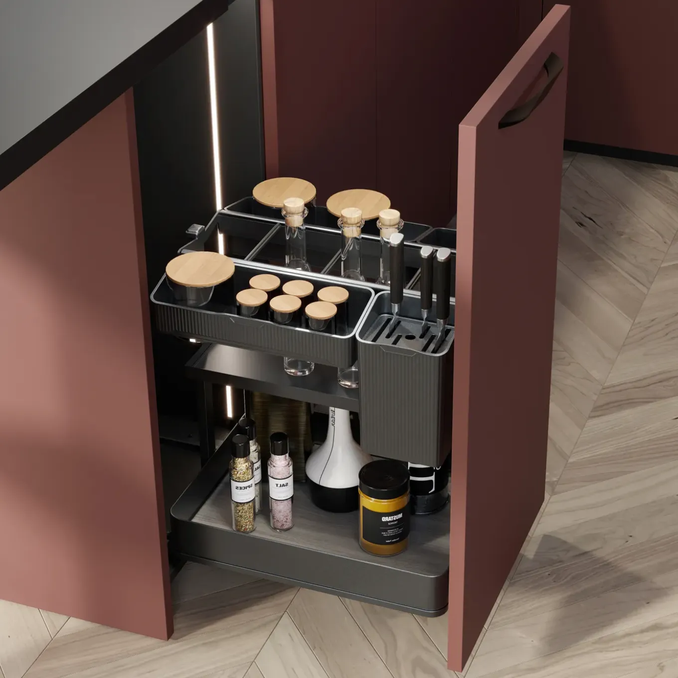 Emuca Uittrekbaar Karretje Met Manden En Accessoires Harmony, Module Breedte 400mm Hoogte 700mm