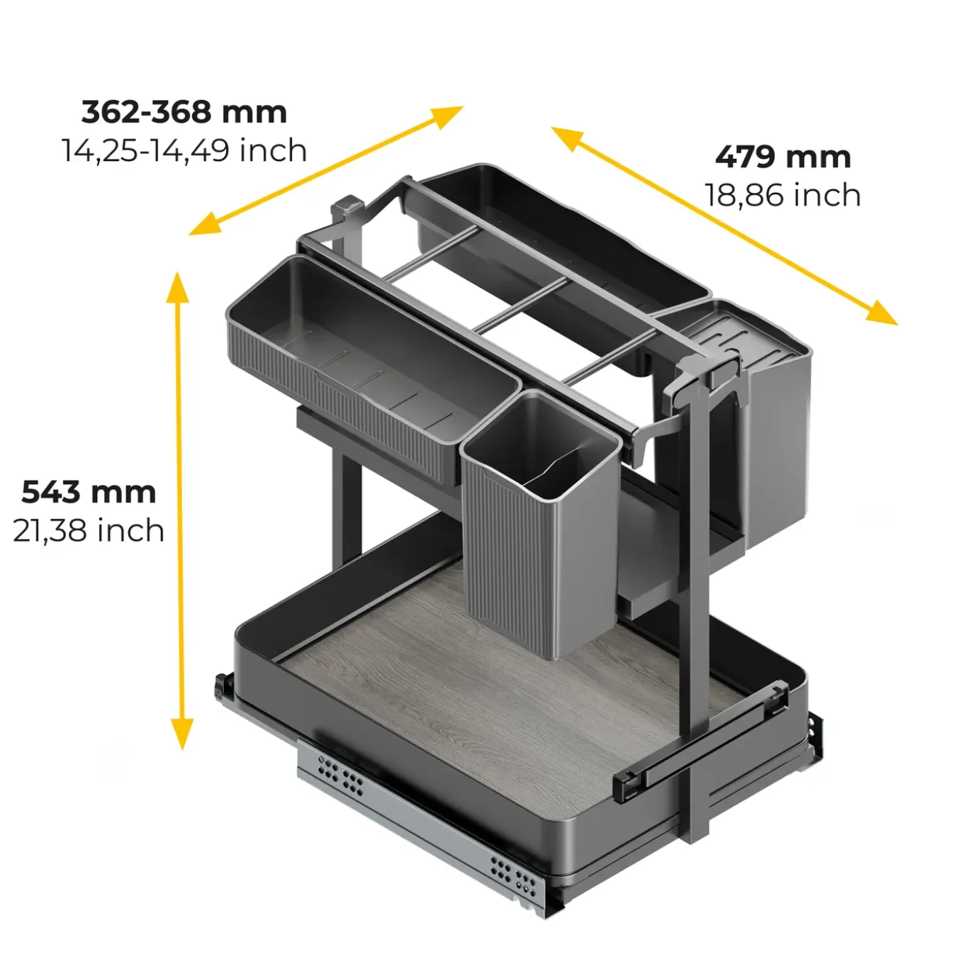 Emuca Uittrekbaar Karretje Met Manden En Accessoires Harmony, Module Breedte 400mm Hoogte 700mm