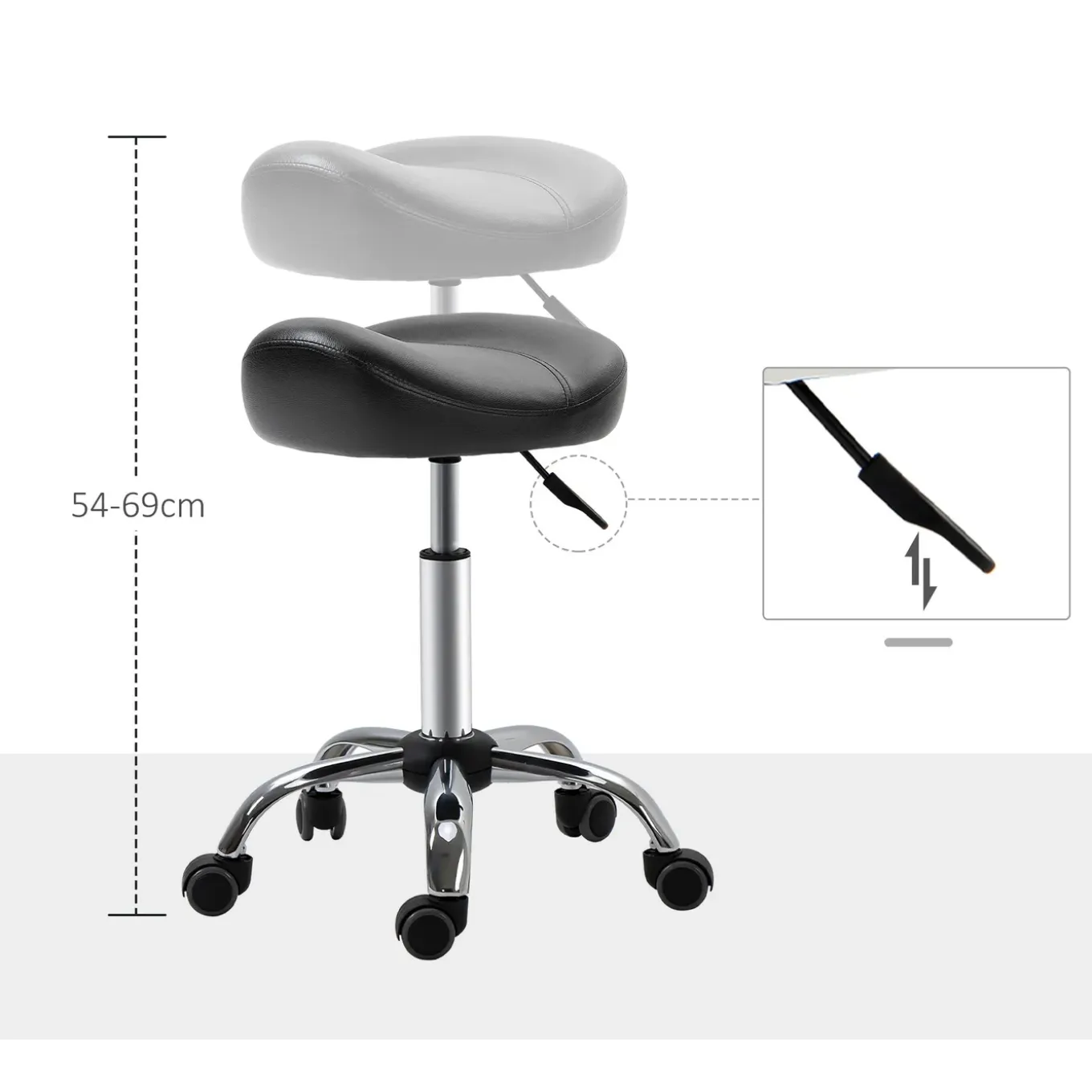 Ergonomische Zadelkruk Kunstleer Amazonekruk In Hoogte Verstelbaar 54-69cm - Zwart