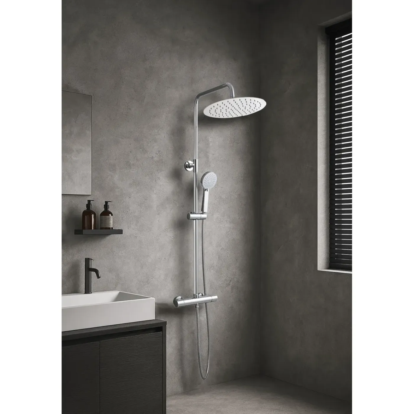 EsseBagno Regendouche Delice - Met Thermostatische Kraan - Chroom - Mat - Rond - Met Handdouche - 15cm hartafstand - 3-straals - Waterbesparend