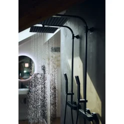 EsseBagno Regendouche Quartos - Met Thermostatische Kraan - Zwart - Mat - Vierkant - Met Handdouche - 15cm hartafstand - 1-straals
