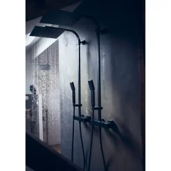EsseBagno Regendouche Quartos - Met Thermostatische Kraan - Zwart - Mat - Vierkant - Met Handdouche - 15cm hartafstand - 1-straals