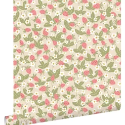 ESTAhome Behang Aardbeien Lichtgroen En Roze - 50 X 900 Cm - 132170