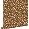 ESTAhome Behang Aardbeien Vergrijsd Olijfgroen En Rood - 50 X 900 Cm - 132169