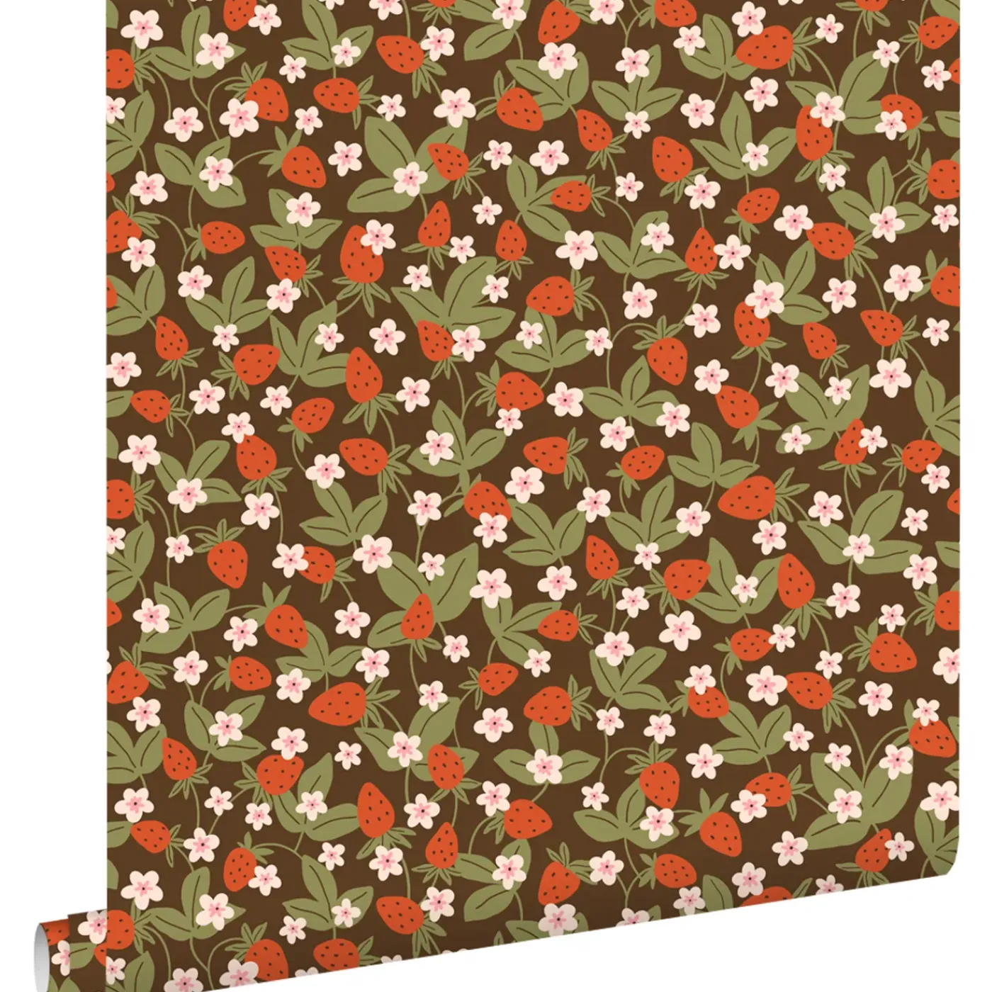 ESTAhome Behang Aardbeien Vergrijsd Olijfgroen En Rood - 50 X 900 Cm - 132169