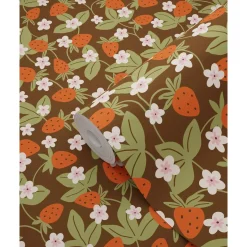 ESTAhome Behang Aardbeien Vergrijsd Olijfgroen En Rood - 50 X 900 Cm - 132169