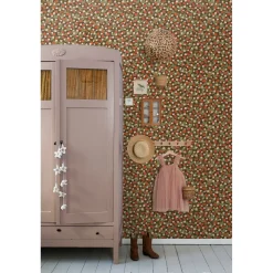 ESTAhome Behang Aardbeien Vergrijsd Olijfgroen En Rood - 50 X 900 Cm - 132169