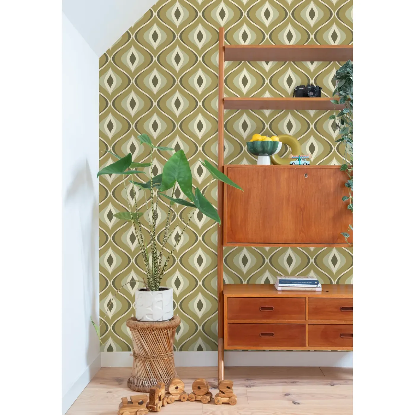 ESTAhome Behang Retro Ornamenten Vergrijsd Groen - 53 Cm X 10.05 M - 130987