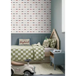 Estahome Behang Vintage Auto's Beige, Blauw En Rood - 50 X 900 Cm - 132297