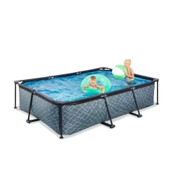 Exit Stone Frame Zwembad 300x200x65cm – Opzetzwembad – Met Filterpomp – Rechthoekig – Grijs