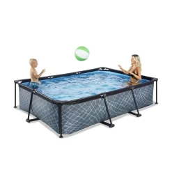 Exit Stone Frame Zwembad 300x200x65cm – Opzetzwembad – Met Filterpomp – Rechthoekig – Grijs