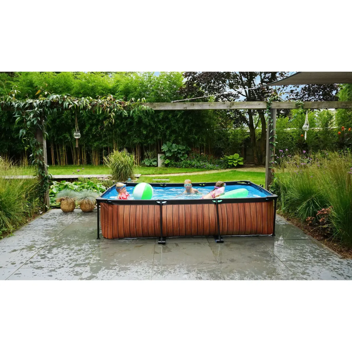 Exit Stone Frame Zwembad 300x200x65cm – Opzetzwembad – Met Filterpomp – Rechthoekig – Grijs