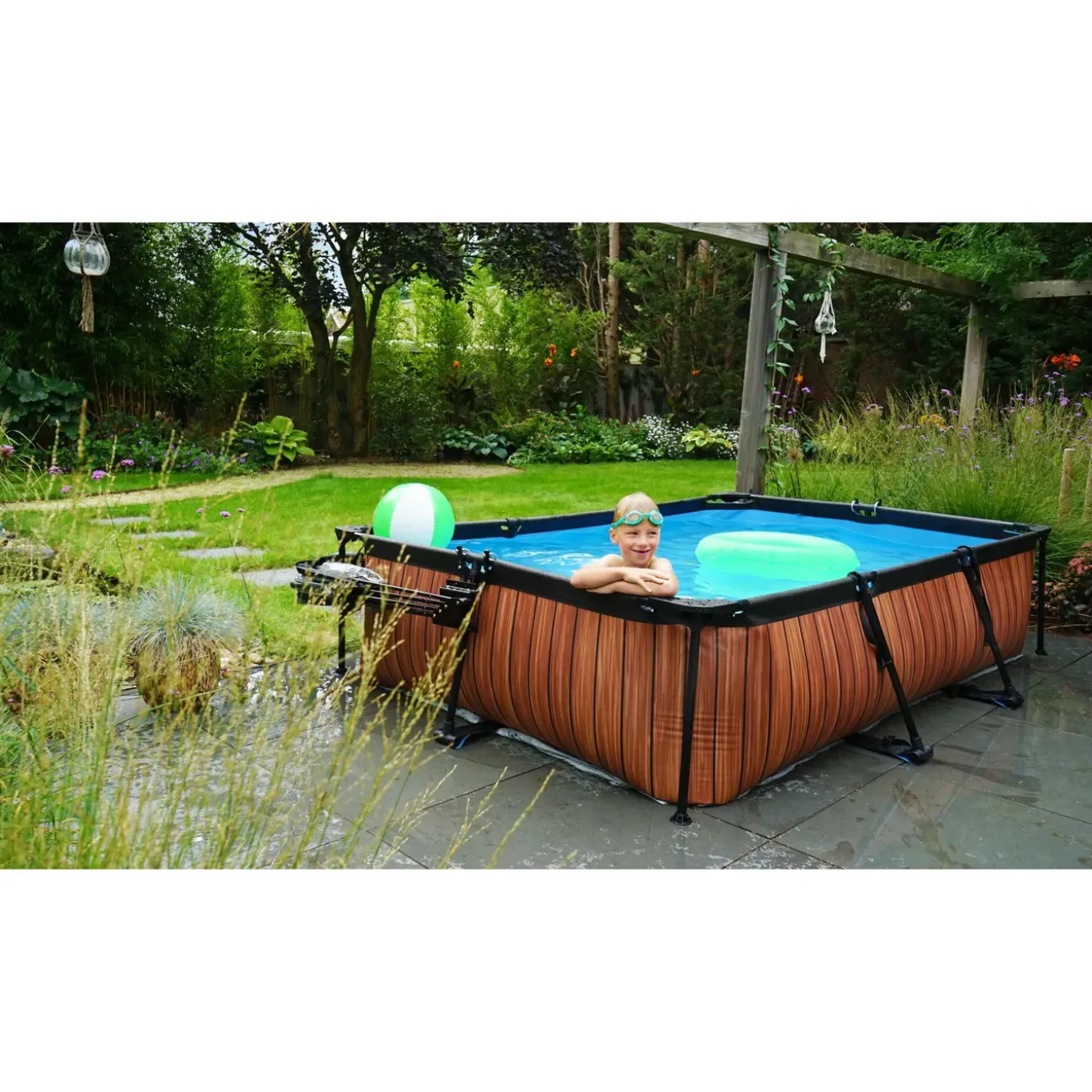Exit Wood Frame Zwembad 300x200x65cm – Opzetzwembad – Met Filterpomp – Rechthoekig – Bruin