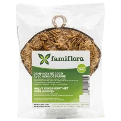 Famiflora Halve Kokosnoot Gevuld - 8 Stuks (1.6kg) - Buitenvogels - Met Meelwormen