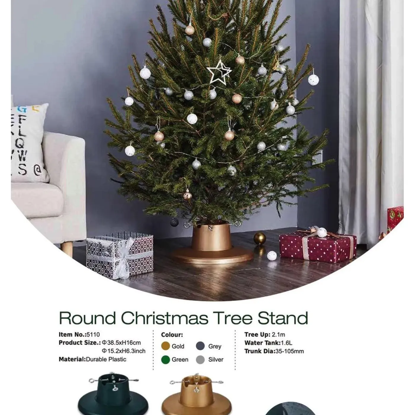 Famiflora Kerstboomvoet Met Schroefklem - Goud - Geschikt Voor Kerstbomen Tot 210 Cm
