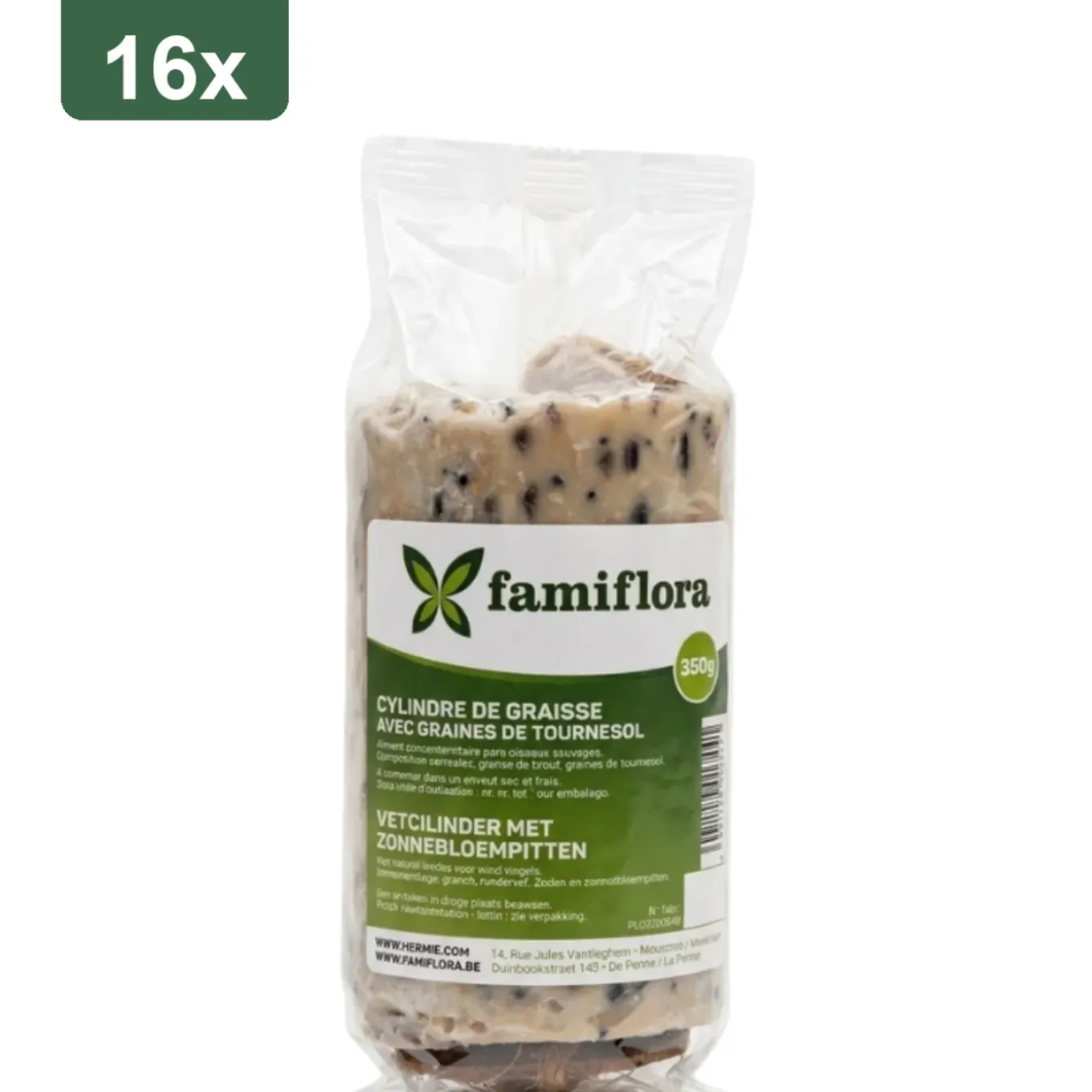 Famiflora Vetvoer Met Zonnebloempitten - Vetcilinder - 16 Stuks (= 5,6kg) - 350 Gram Per Stuk