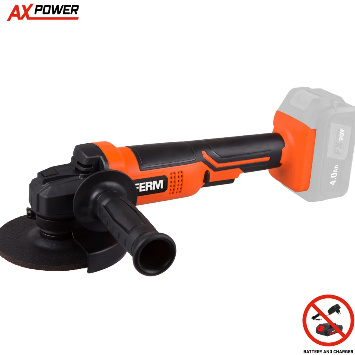Ferm - Ax-power - Accu Haakse Slijper - 125mm - 20v - Excl. Accu En Lader