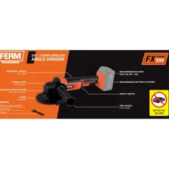 Ferm - Ax-power - Accu Haakse Slijper - 125mm - 20v - Excl. Accu En Lader