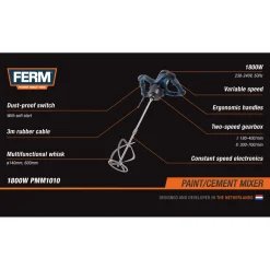 Ferm - Betonmixer - 1800W - Verfmenger - Incl. Mengstaaf