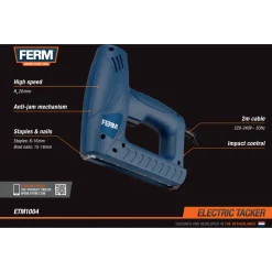 Ferm - Elektrische Tacker – Incl. 400 Nietjes & 100 Spijkers